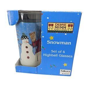 Vintage 90s Debbie Mumm 4 Snowman Glasses Highball Christmas Holiday Whimsical